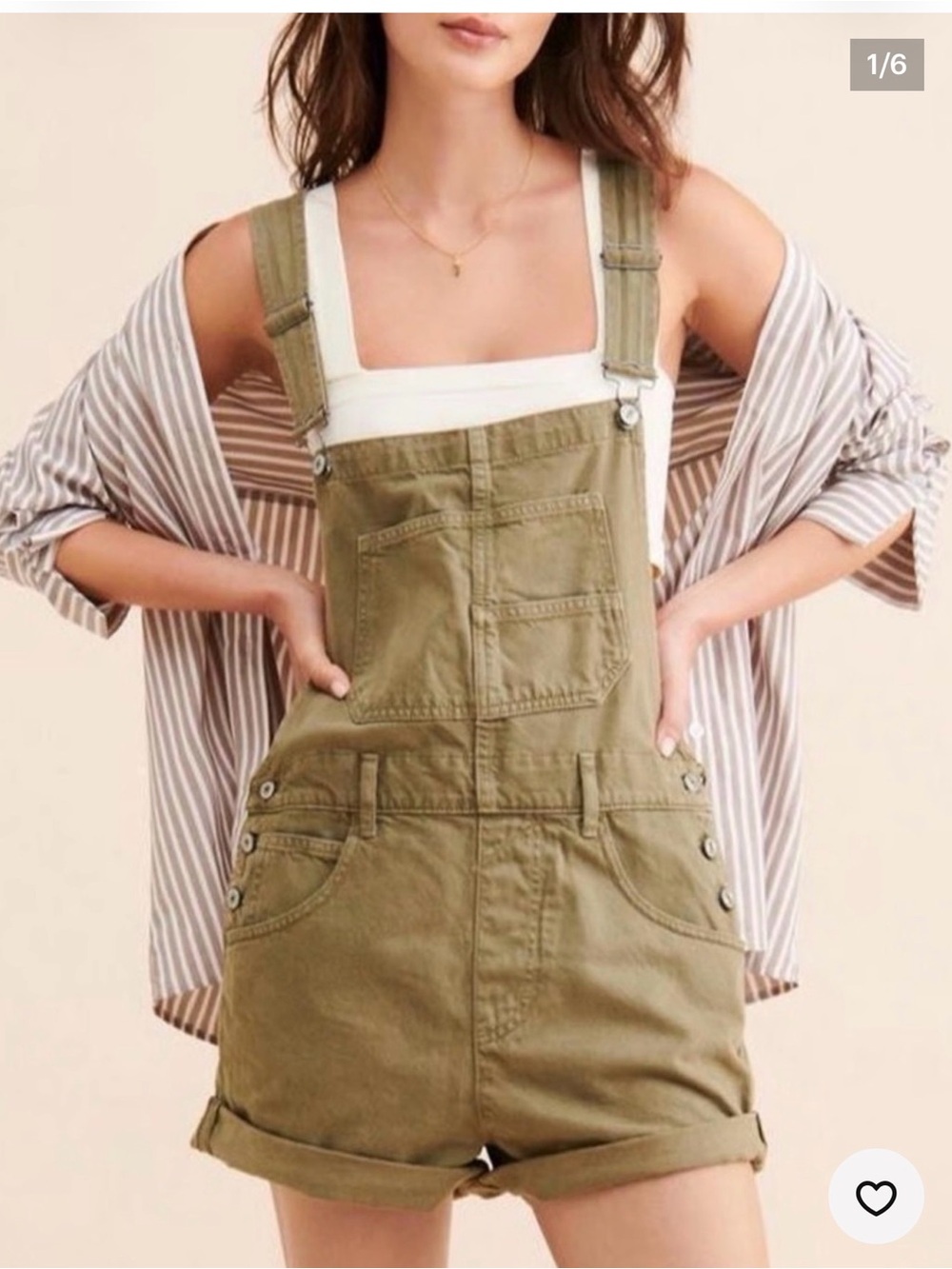 Free People/ We The Free Ziggy Shortalls in an olive green wash